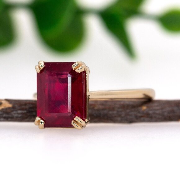 4cts Madagascar Ruby Ring in 14K Solid Gold | Solitaire Ring | Fine Jewelry - Picture 3 of 7